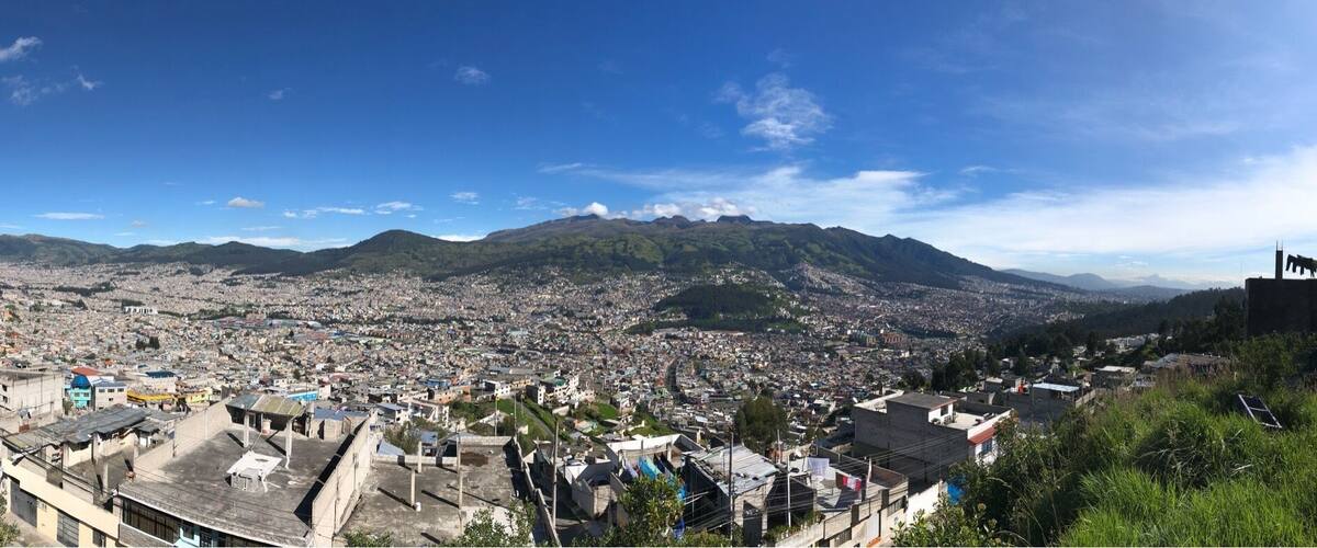Panoramic view of 1
Quito with the volcano behind