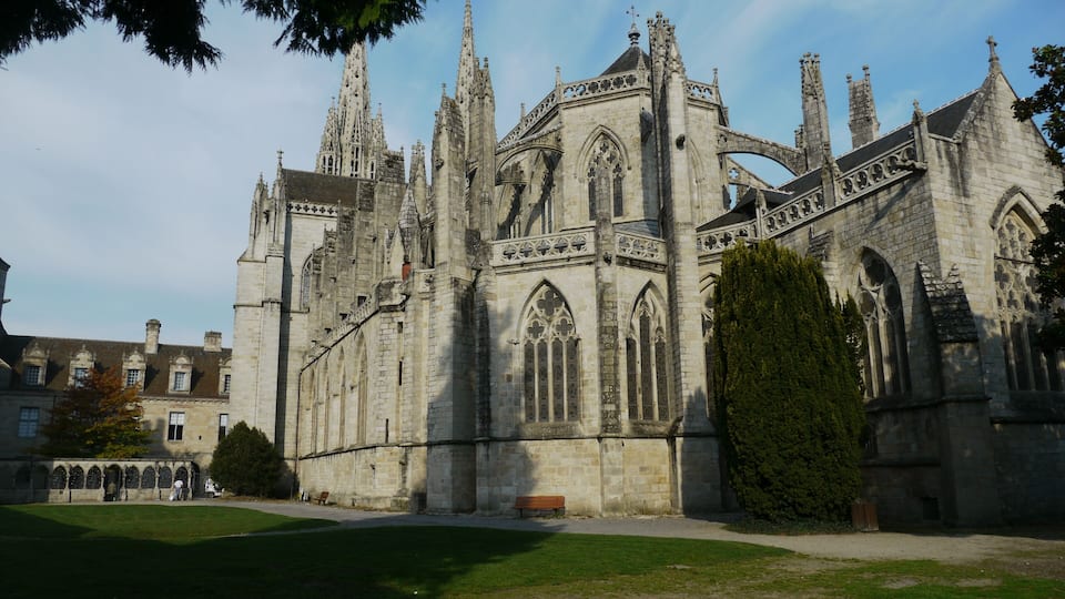 A Gothic-style cathedral with intricate stonework and pointed arches.