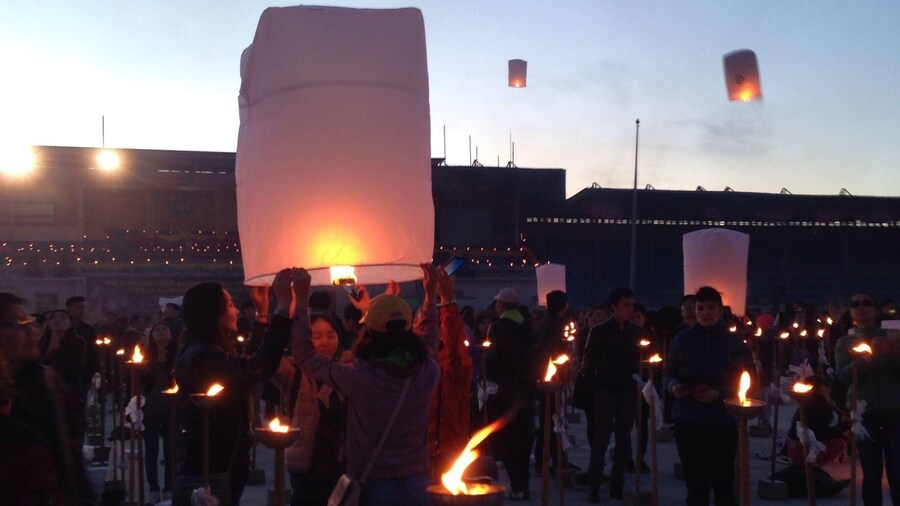 It was the Vesak Day celebrations at the stadium. I was fortunate to share with getting the lanterns aloft. This magical experience will make me smile for awhile to come!