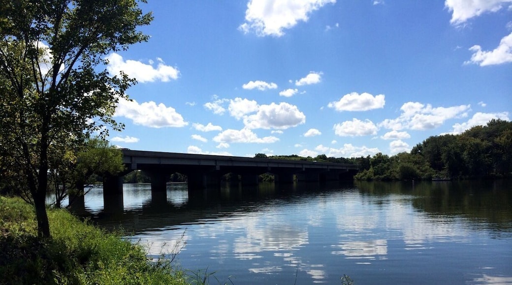 Highway bridge over the Cedar River. This park is an expanse of wildlife and nature within the Waterloo-Cedar Falls metro area.
