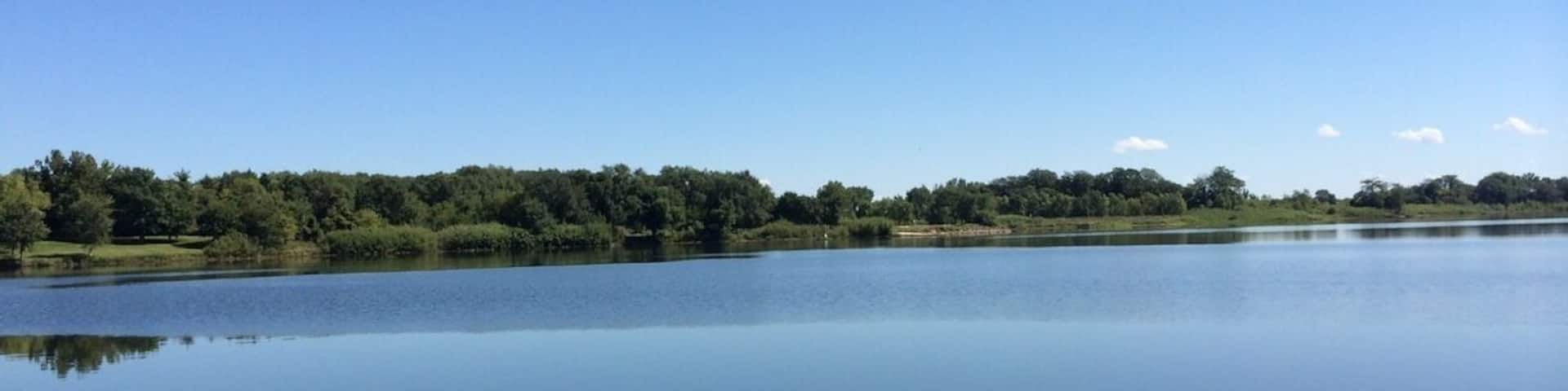 One of the many lakes within George Wyth State Park, popular for boating and fishing.