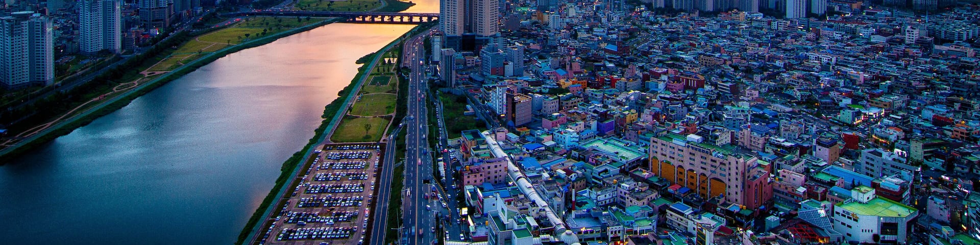 A colourful sunset over the city of Ulsan