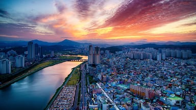 A colourful sunset over the city of Ulsan