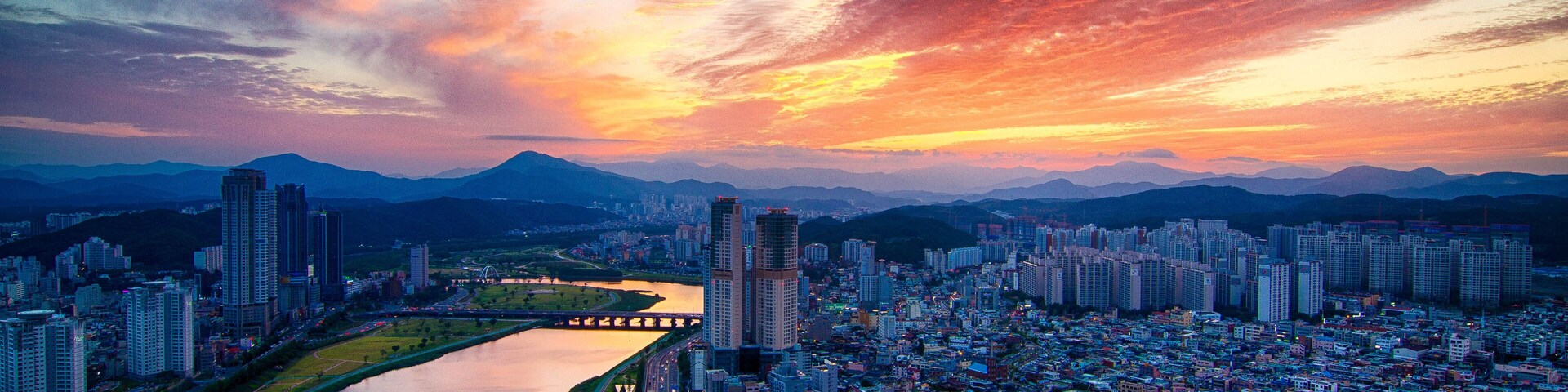 A colourful sunset over the city of Ulsan