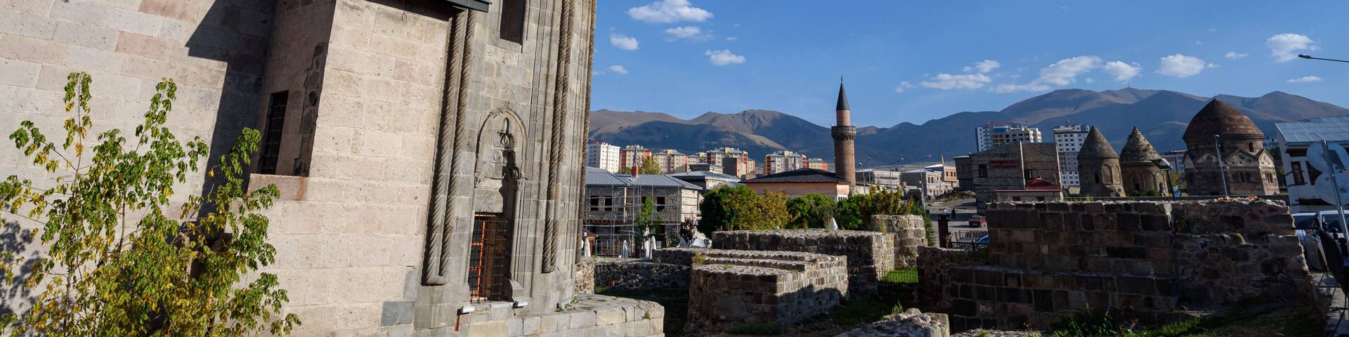 Morning view of 15th century Çifte Minareli Medrese or Twin Minaret Madrasah in Sivas, Turkey