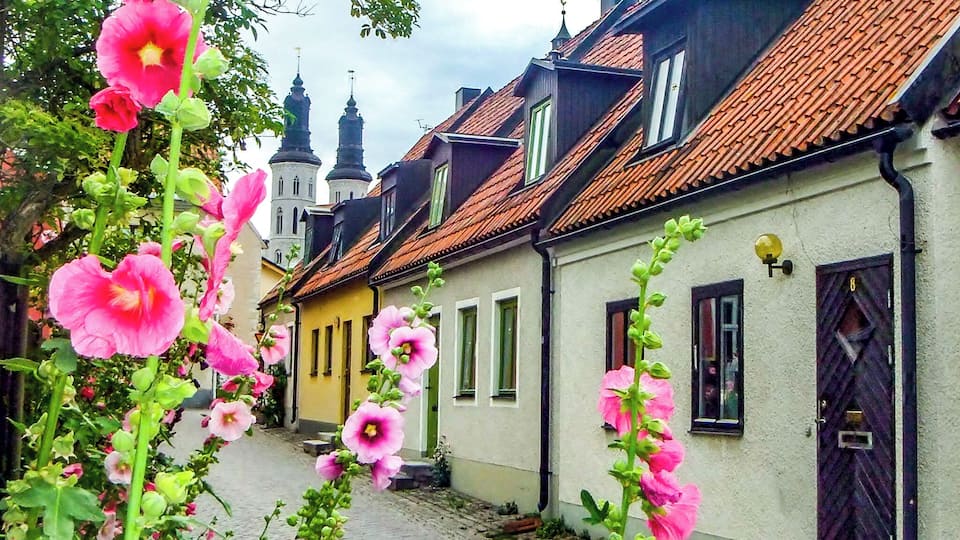 Wandering the colourful streets of Visby.
