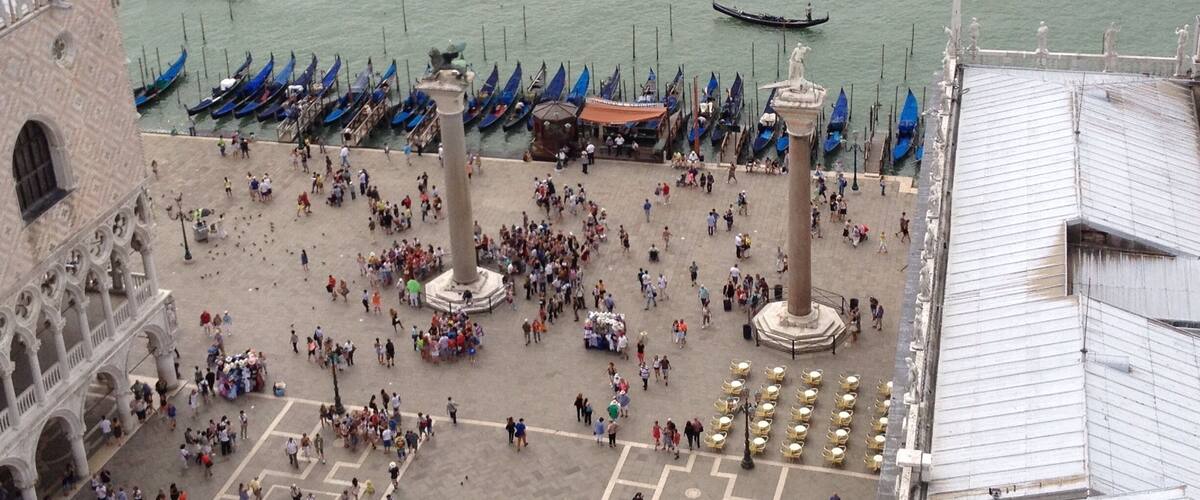 From the top of the bell tower you can see a small piece of the gondola parking lot.
