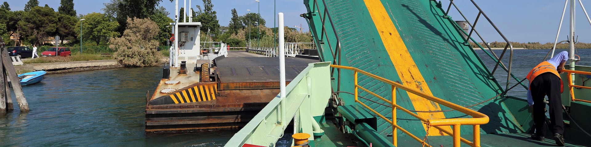 Santa Maria del Mare (Pellestrina, municipality of Venice, Italy): landing stage seen from the ferry leaving for the Lido