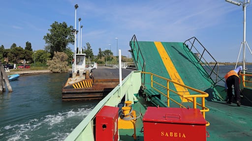 Santa Maria del Mare (Pellestrina, municipality of Venice, Italy): landing stage seen from the ferry leaving for the Lido