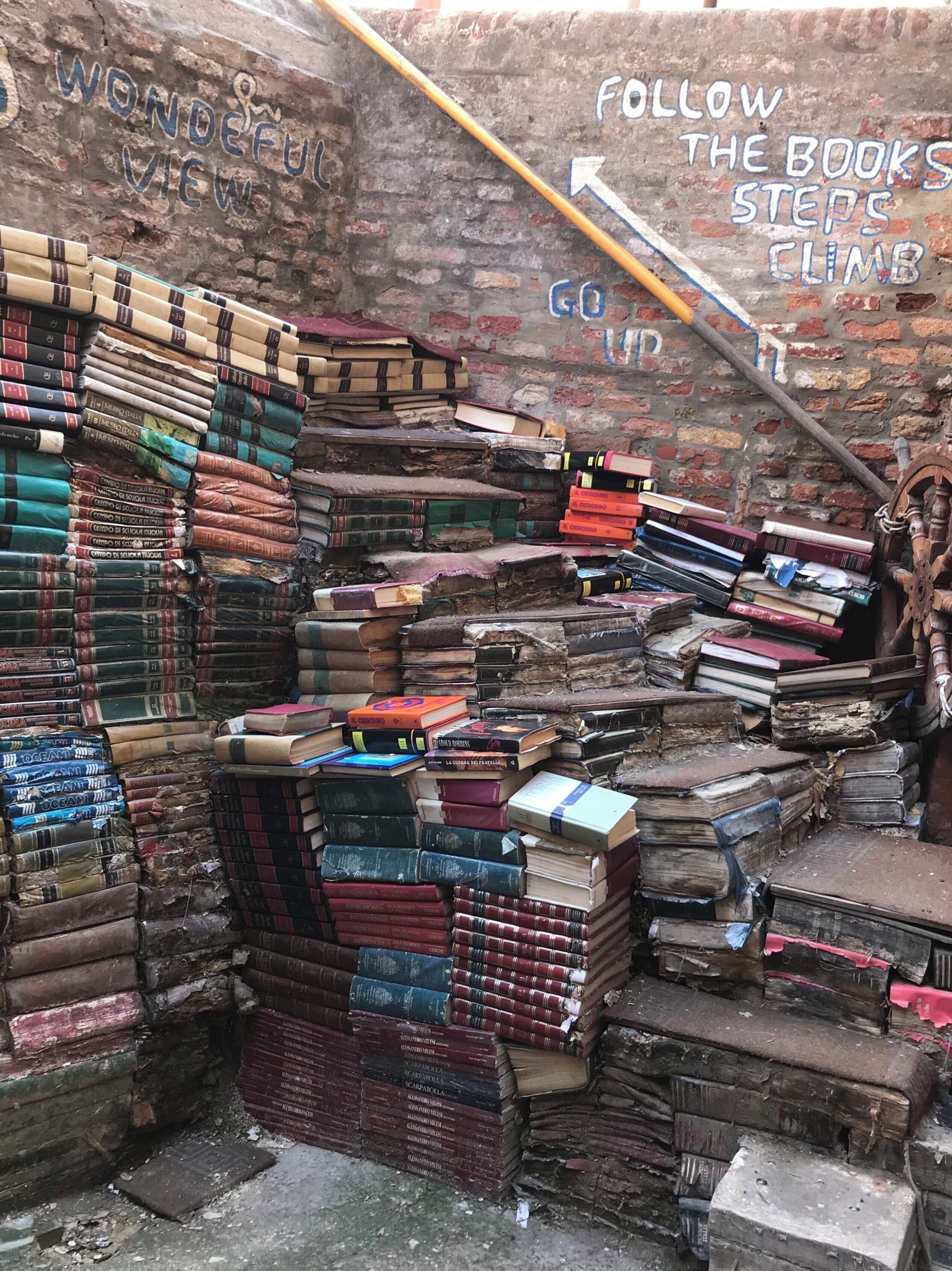 ‘‘This incredible book shop in Venice has ingenious ways of keeping the books dry during flooding. Lots are kept in Baths and Gondolas. It is very renowned and many tourists come here just for photos on the steps made from books. #Adventure stories