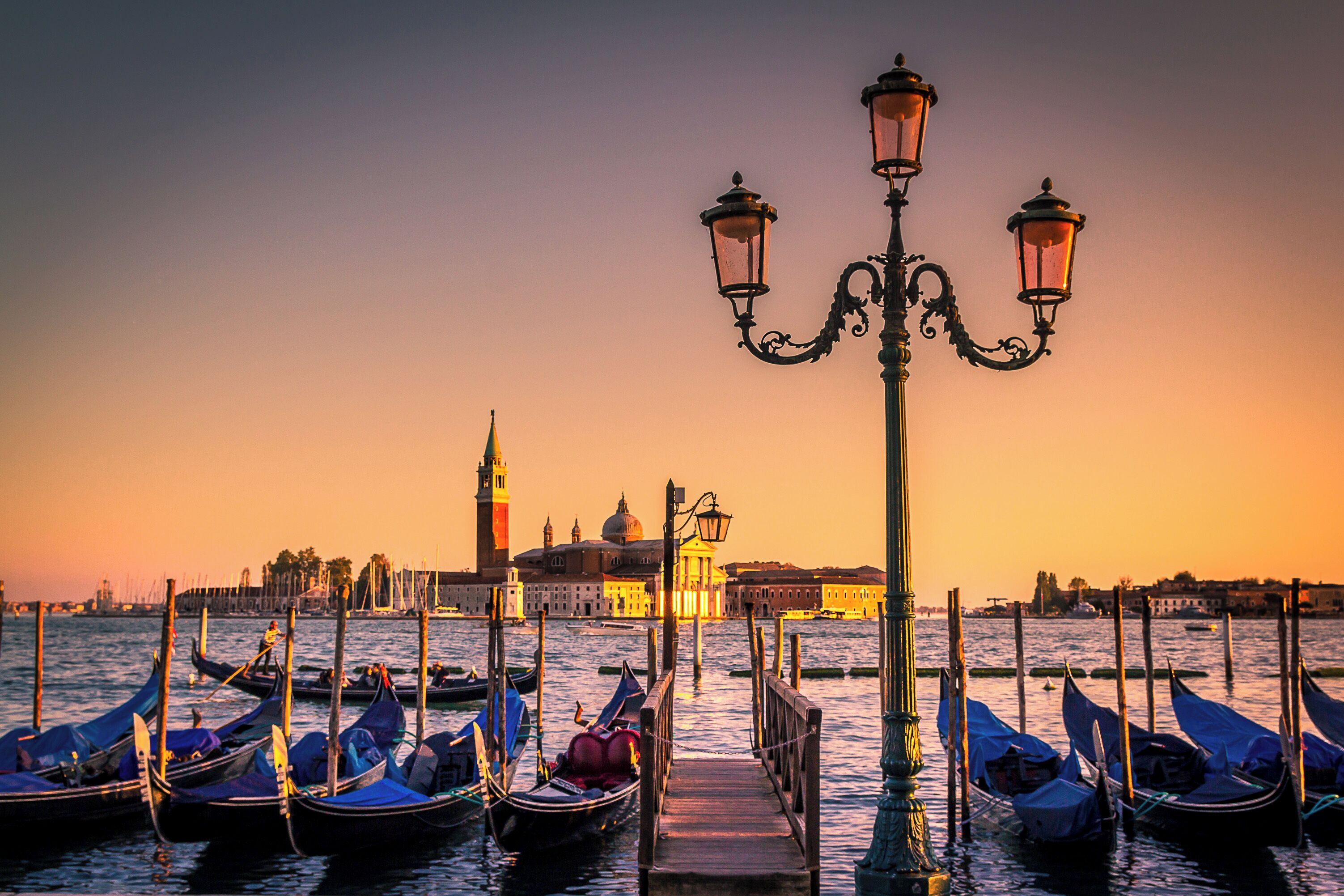 The golden glow of Venice during sunset.