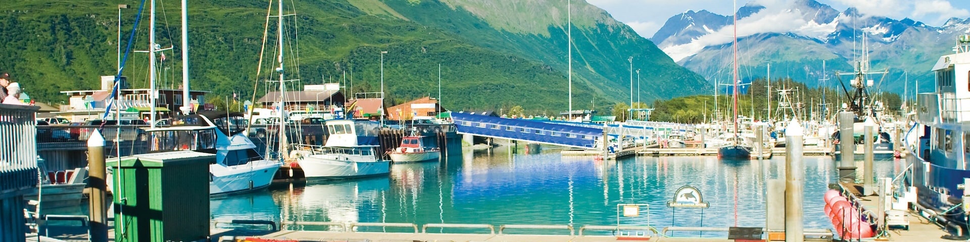 Valdez showing kayaking or canoeing, a marina and mountains