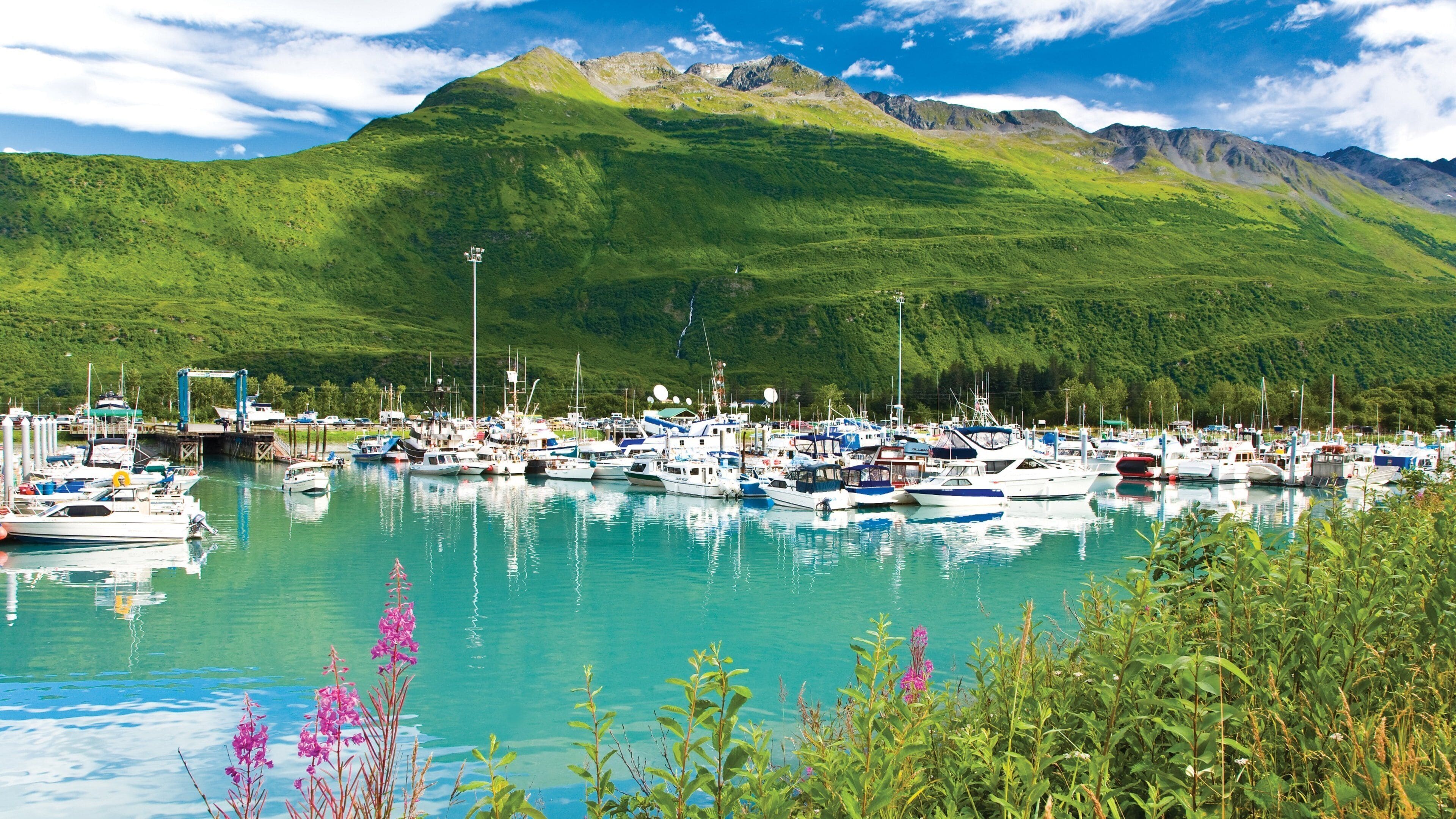 Valdez which includes mountains, a marina and boating
