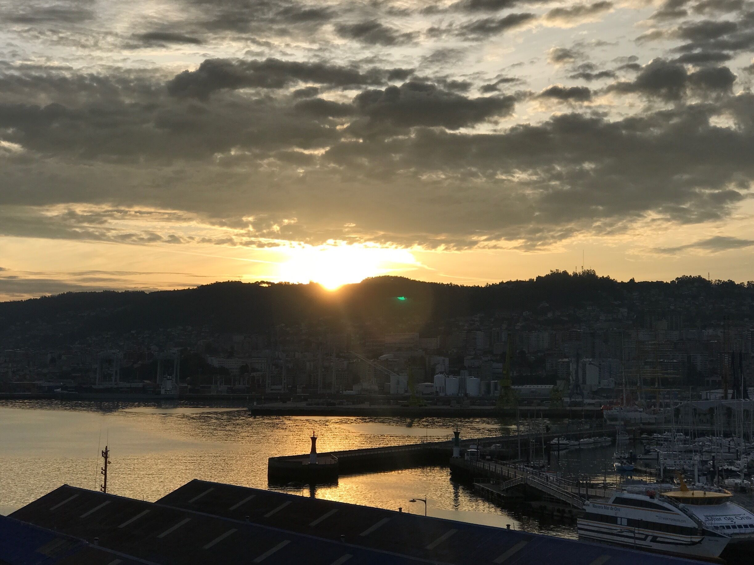 Sunrise over Vigo Harbour.
