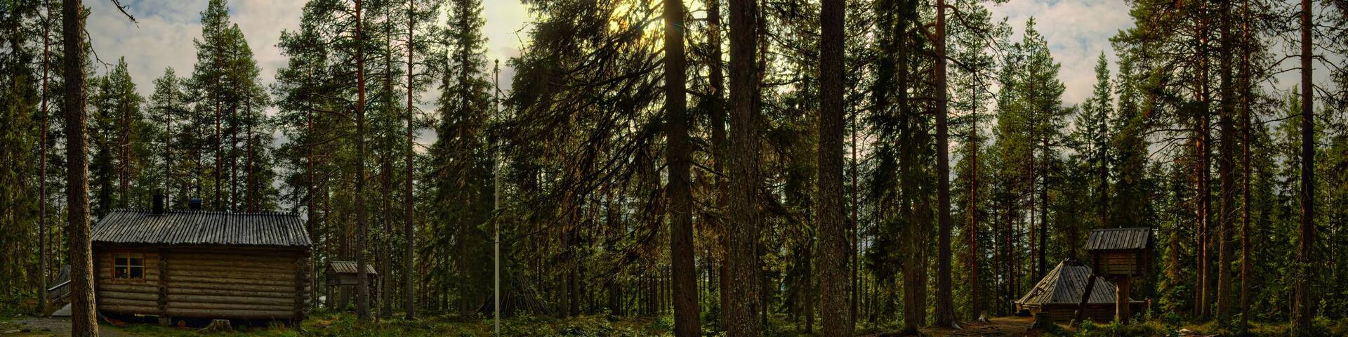 Panorama of Sami camp in Vilhelmina, Sweden