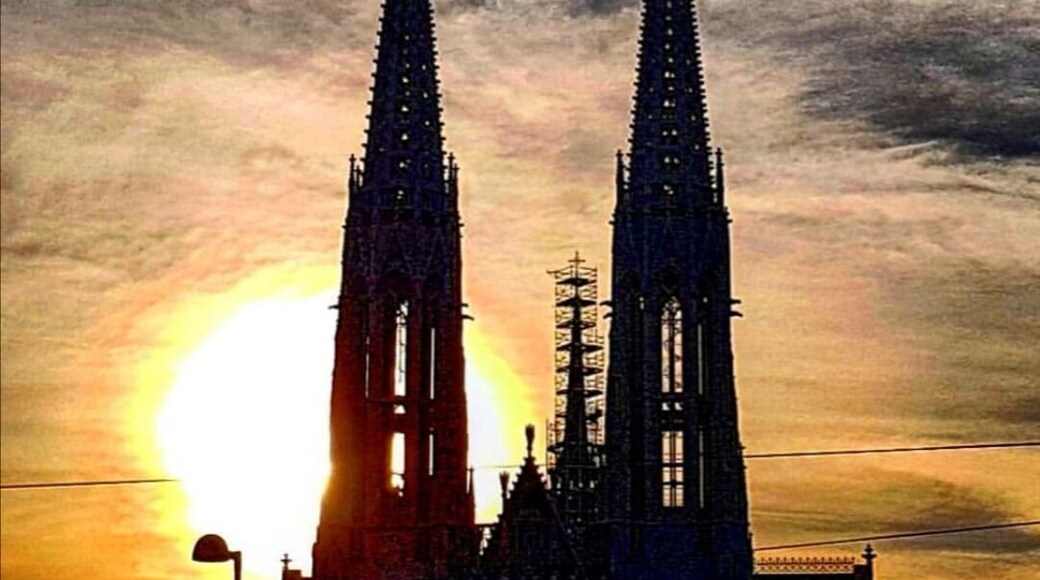 Beautiful sunset behind the gothic splendour of Vienna's Votivkirche