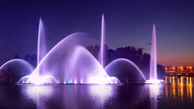 Multimedia Fountain in Vinnytsia. Sunset view