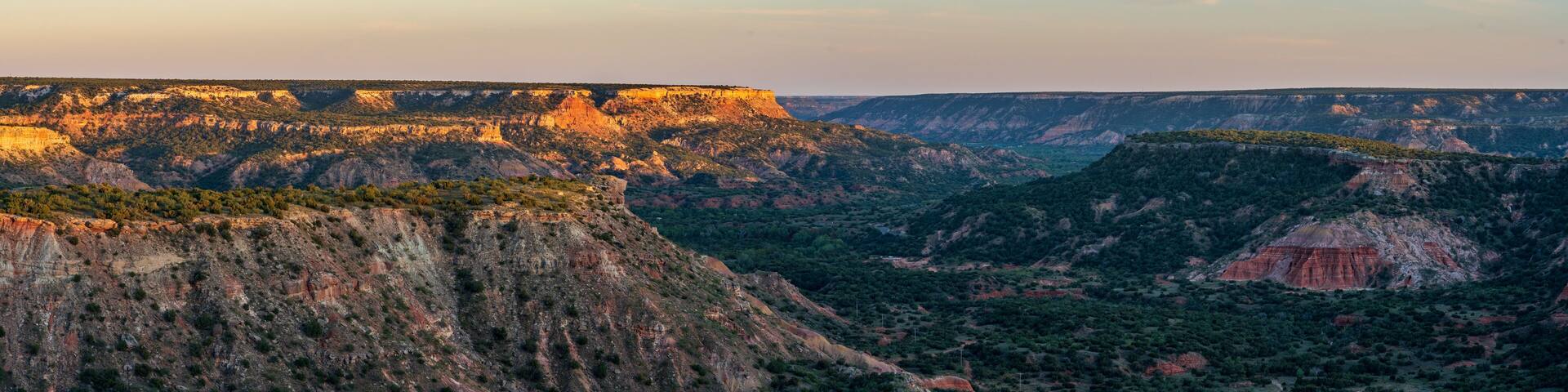 The canyon winds through Palo Duro Canyon State Park near Amarillo, Texas.
