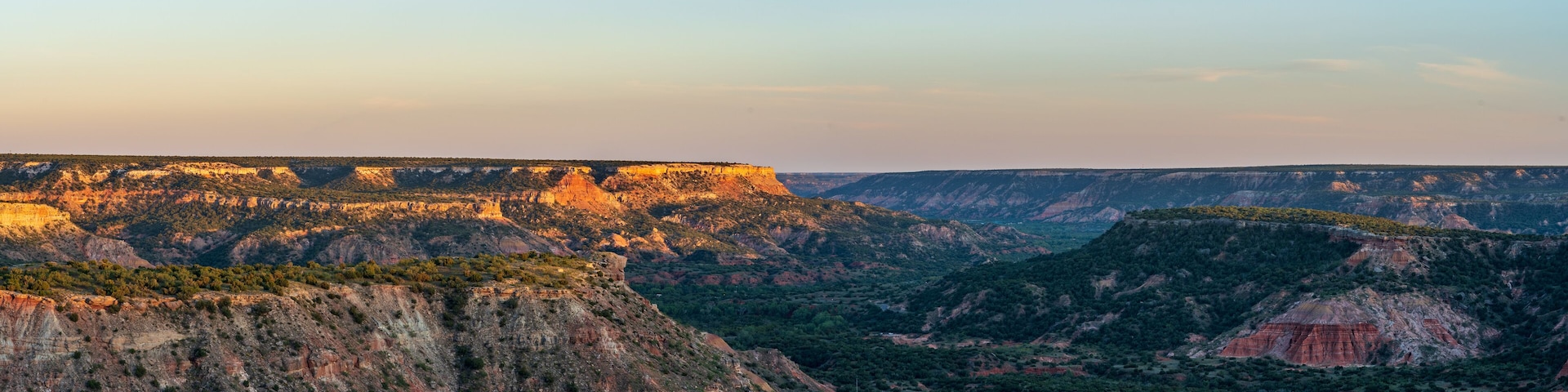 The canyon winds through Palo Duro Canyon State Park near Amarillo, Texas.