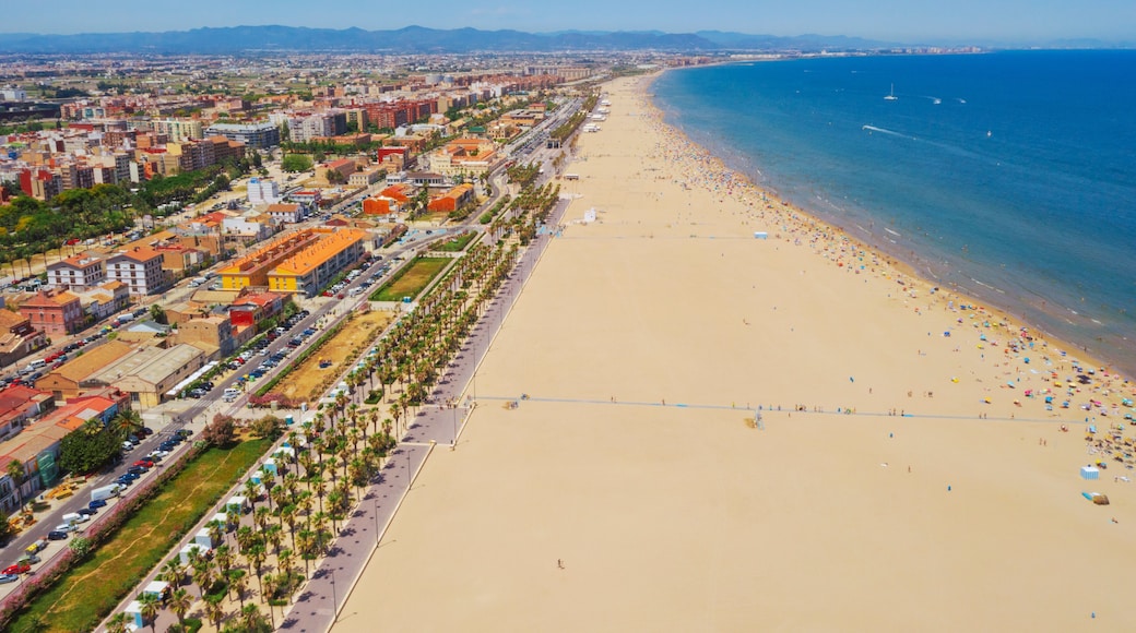 Aerial view Valencia Malvarrosa beach Spain