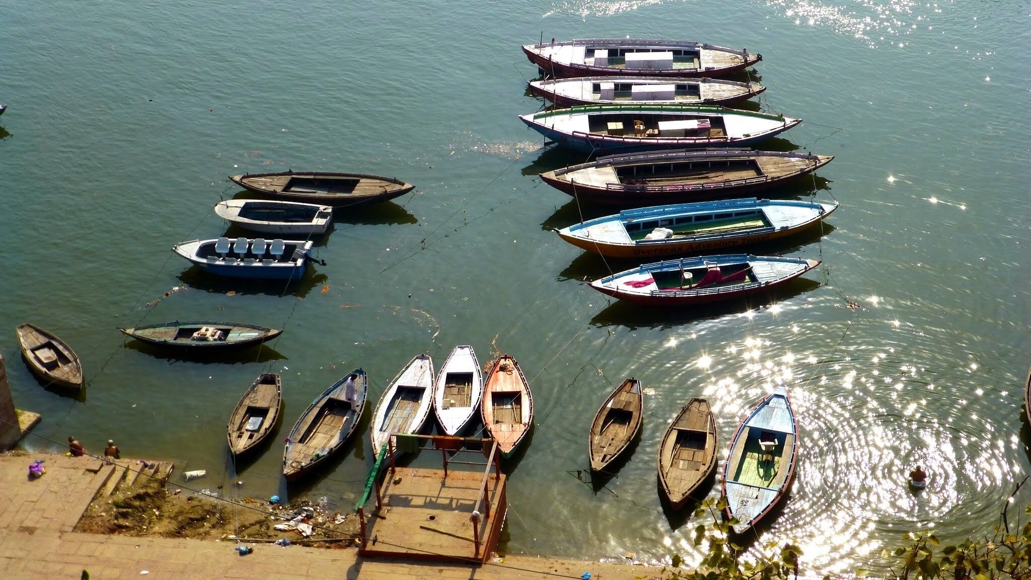 Boats on the Ganges waiting for their passengers