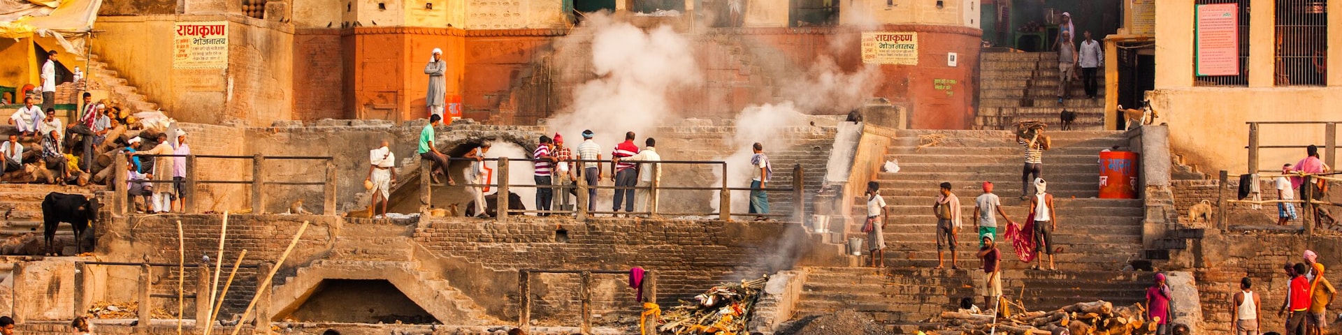 Still some smoke left after a couple of bodies were burned the night before.