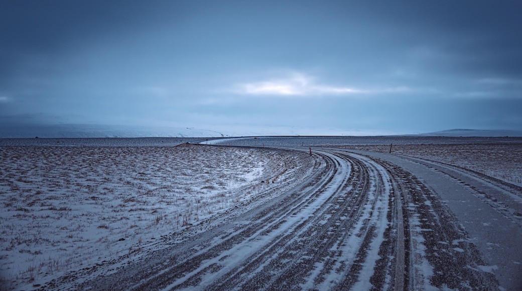 Iceland winter landscape road sunrise in Vopnafjarðarhreppur