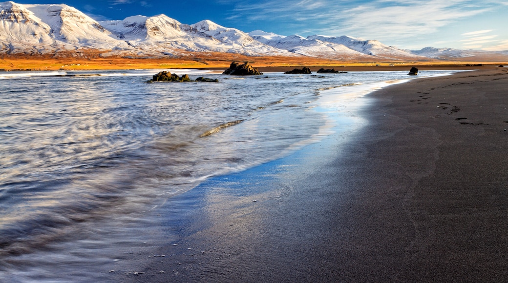Golden hour on beach at Vopnafjordur, Iceland