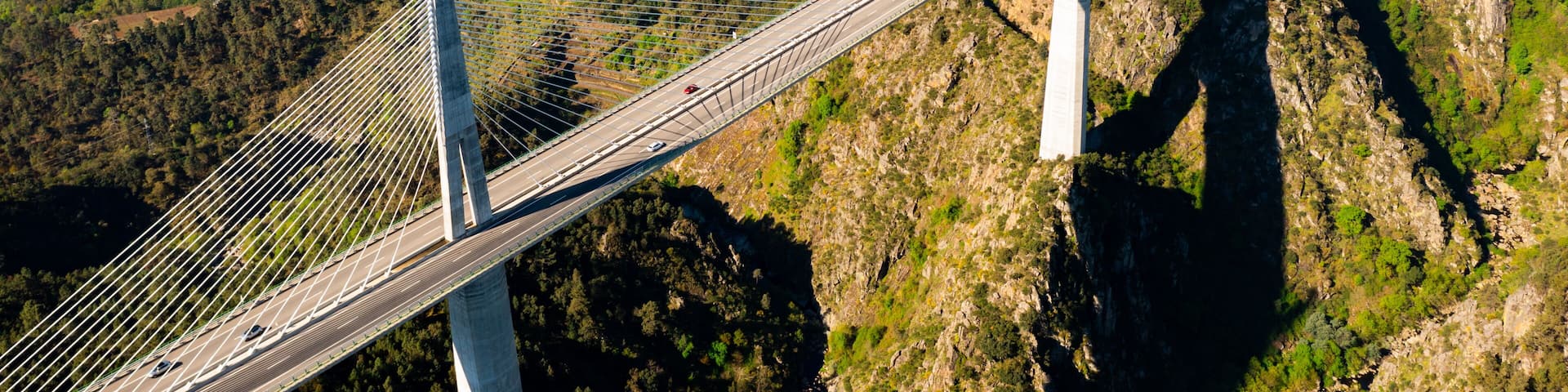 Aerial view of Viaduto do Corgo in Vila Real, Portugal. Highroad and landscape from above.
