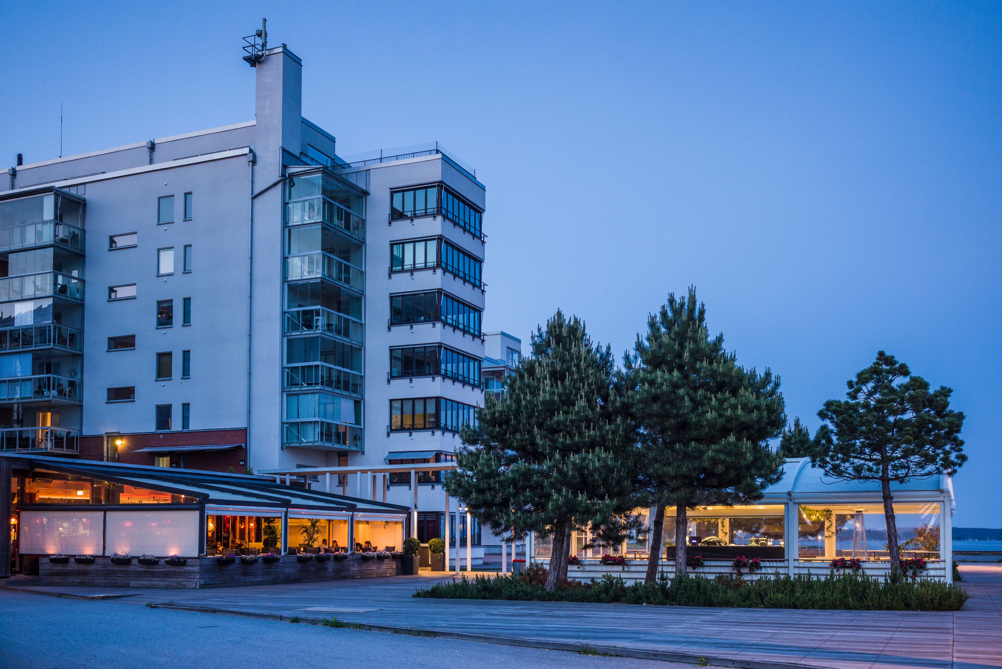 Sweden, Vastmanland, Vasteras, new residential buildings of the Munkangen harbor, dusk (Editorial Use Only)