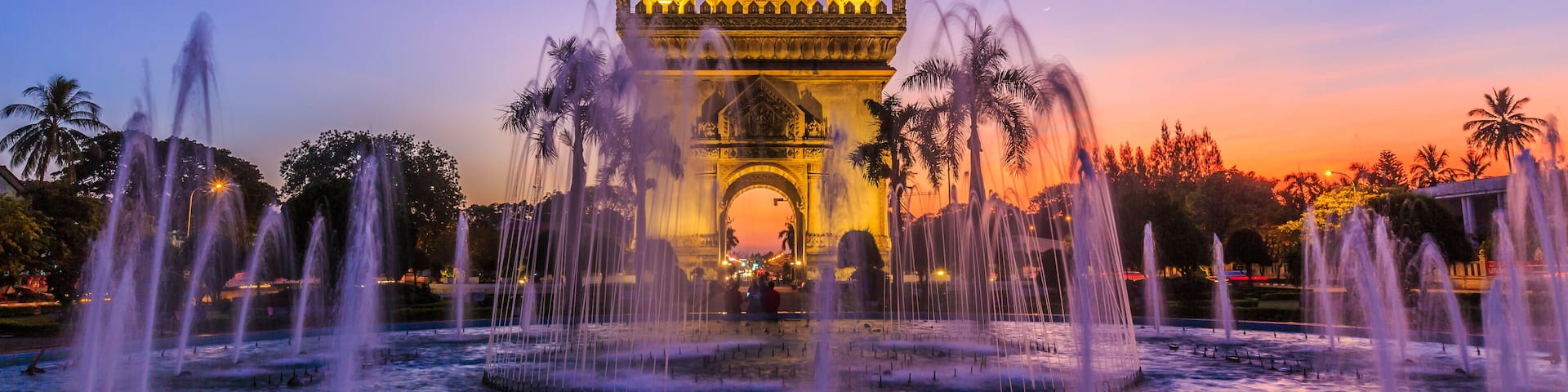 Patuxai monument or Patuxay Monument at twilight in Vientiane, Laos., Shutterstock ID 728129395, Purchase Order: SP-1900, Order Number: SP-1900 Go Guides, Client/Licensee: Hotels.com, Other: Supattra