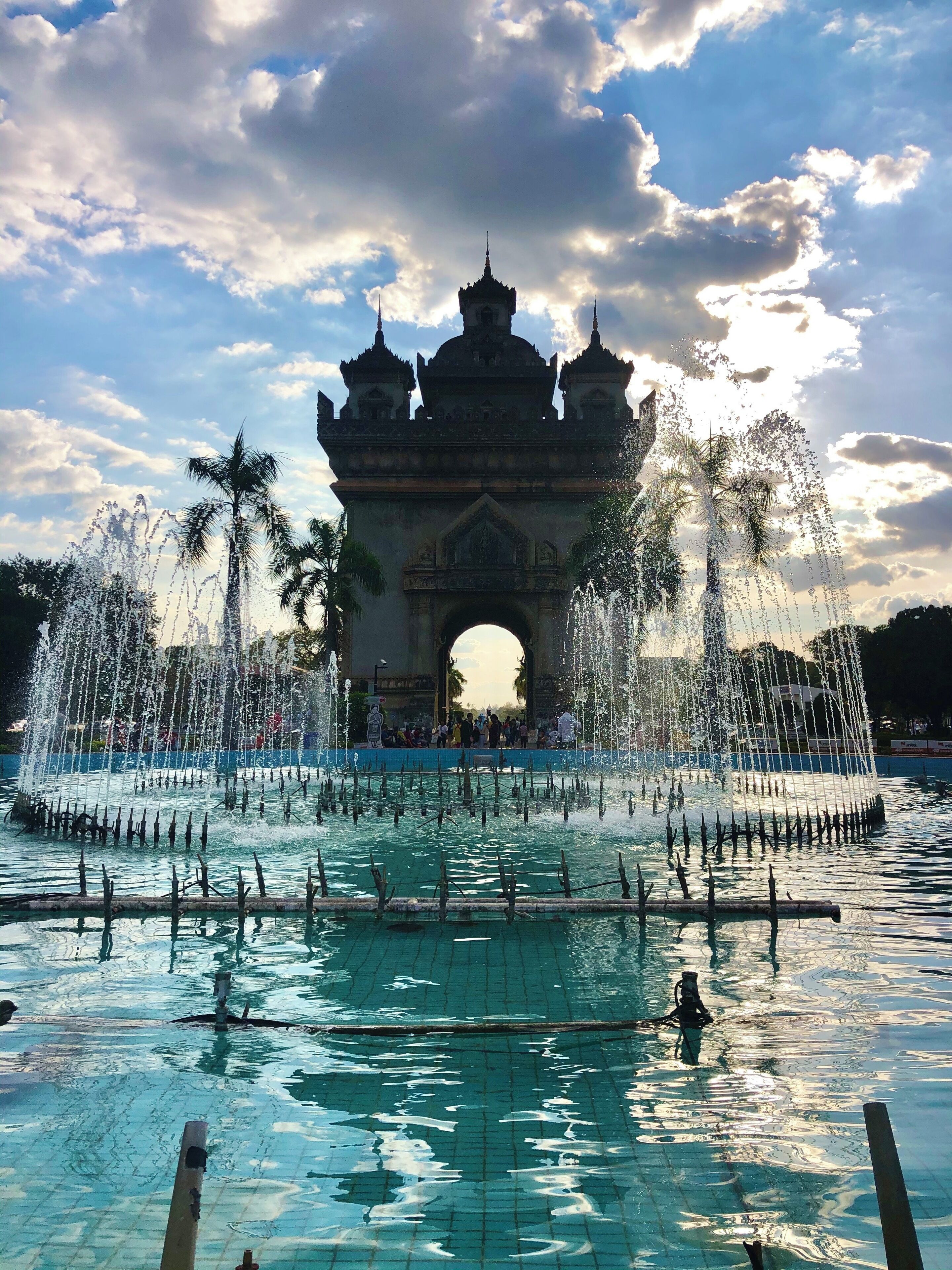 The water fountain in front of the monument 