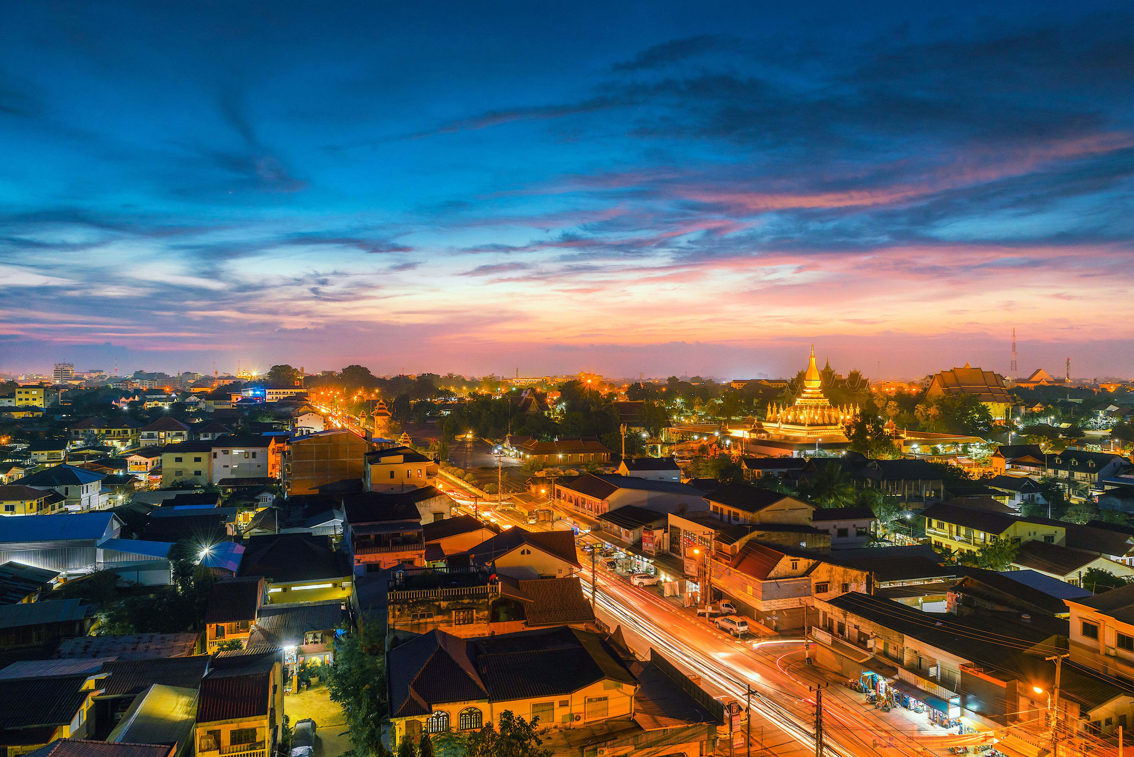 The night scene of downtown Vientiane, Laos, with beautiful light., Shutterstock ID 723721132, Purchase Order: -