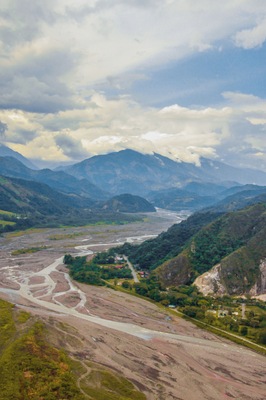 Aerial photograph of Guatiquía River located in the city of Villavicencio, Colombia