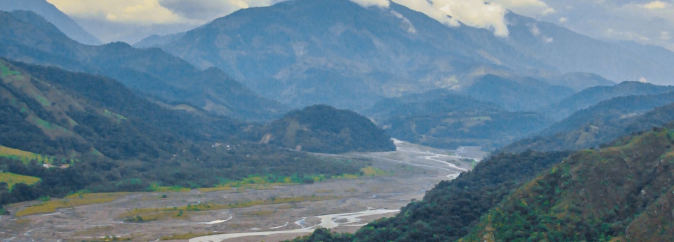 Aerial photograph of Guatiquía River located in the city of Villavicencio, Colombia