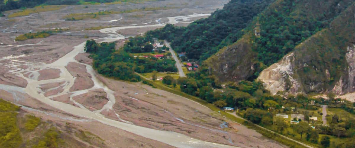 Aerial photograph of Guatiquía River located in the city of Villavicencio, Colombia