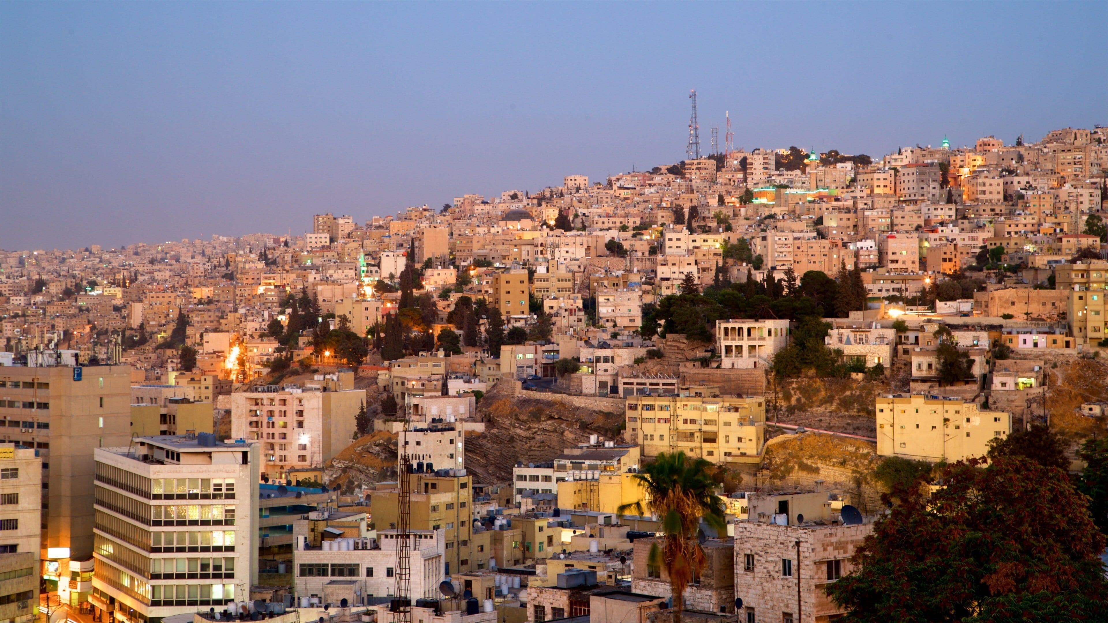 Amman showing a sunset, landscape views and a city