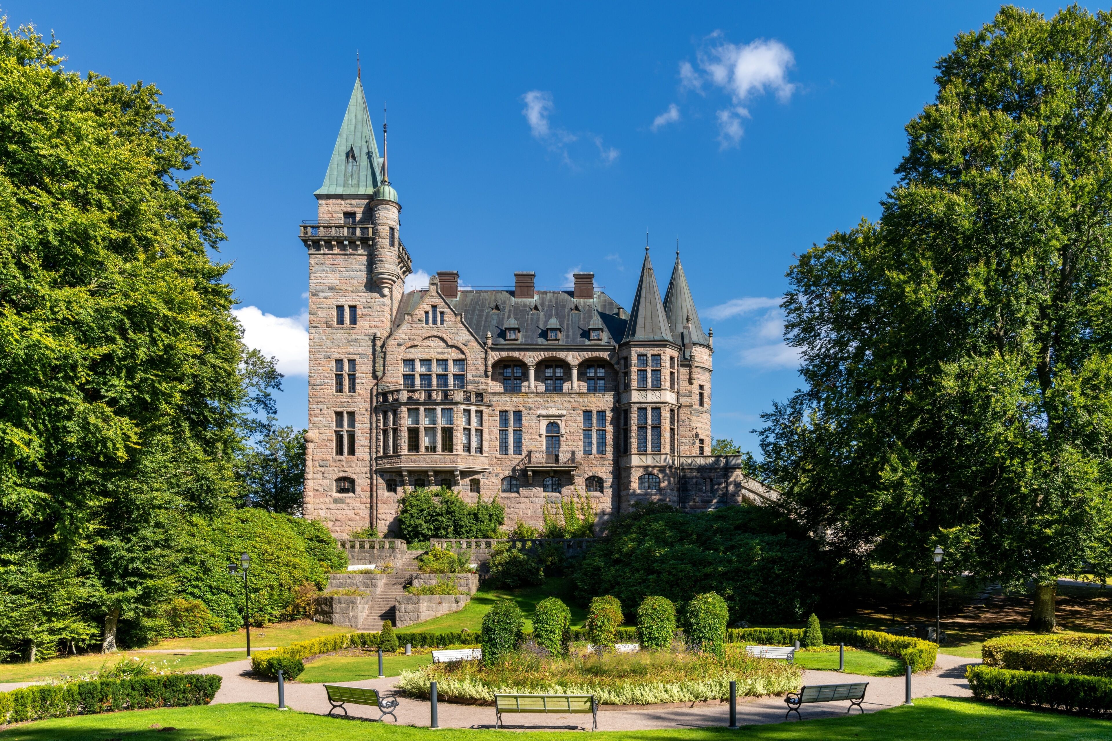 view of the fairy-tale Teleborg Castle on the outskirts of Vaxjo in Sweden
