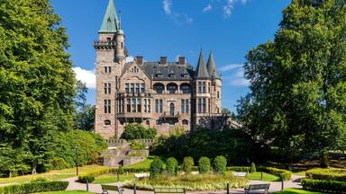 view of the fairy-tale Teleborg Castle on the outskirts of Vaxjo in Sweden