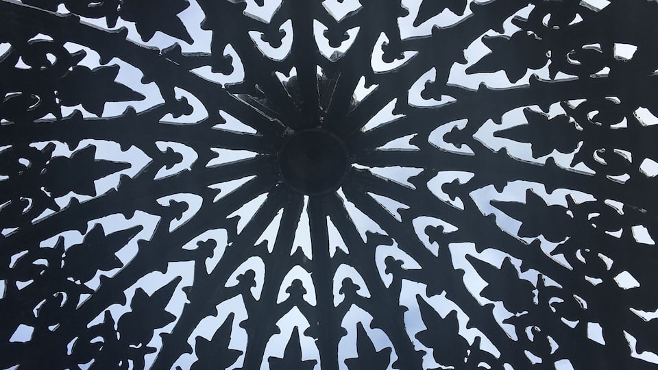 The ornate metal work of a fountain at the Wanganui Racecourse, the fountain originally comes from Glasgow