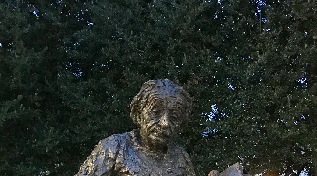 The Albert Einstein Memorial is a monumental bronze statue depicting Albert Einstein seated with manuscript papers in hand by sculptor Robert Berks. It is located in central Washington, D.C., in a grove of trees at the southwest corner of the grounds of the National Academy of Sciences at 2101 Constitution Avenue N.W., near the Vietnam Veterans Memorial.