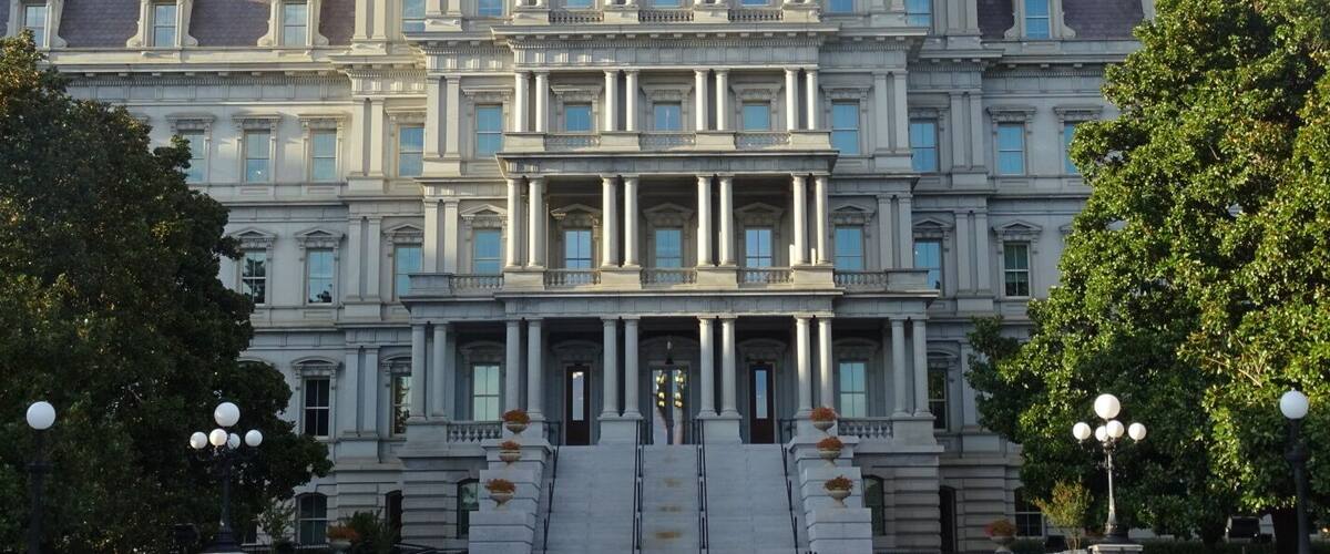The Eisenhower Executive Office Building is located next to the West Wing, and now houses a majority of offices for White House staff. Originally built for the State, War and Navy Departments between 1871 and 1888, this building is mammoth taking up a goo portion of a block and dwarfing the White House.