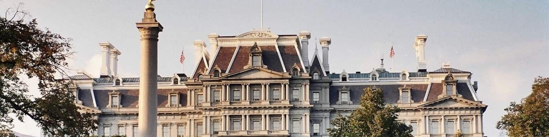 The Eisenhower Executive Office Building formerly known as the Old Executive Office Building and even earlier as the State, War, and Navy Building—is a U.S. government building situated just west of the White House in the U.S. capital of Washington, D.C. Maintained by the General Services Administration, it is occupied by the Executive Office of the President, including the Office of the Vice President of the United States.