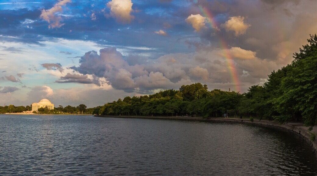 On a recent school field trip to DC, I was able to take this 8-image panorama from the FDR Memorial of the Washington Monument and Jefferson Memorial just as the sun was approaching the horizon before sunset and just as a rainbow appeared by Jefferson's memorial.
Canon 6D w/ Canon 40mm STM f/2.8 at
f/8, ISO 800
#GoldenHour