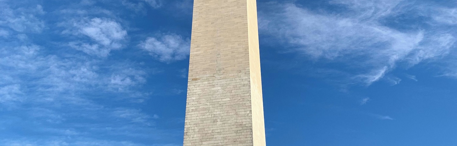 The Washington Memorial is still as impressive today as when it stood as the world's tallest structure from 1884 - 1889. It took more than 40 years to complete (partly due to the Civil War), and if you look closely you can see exactly where construction halted and resumed - a new quarry was used and the marble is a different color.
Photo taken in late Dec 2018, with the flags at half-staff to honor the passing of President Bush.