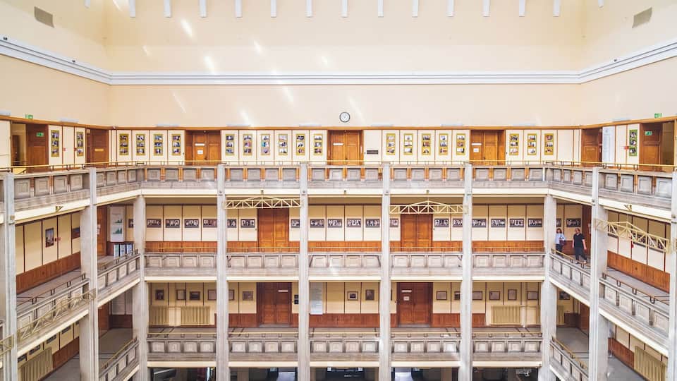 Visit this building for the amazing atrium in ceiling.