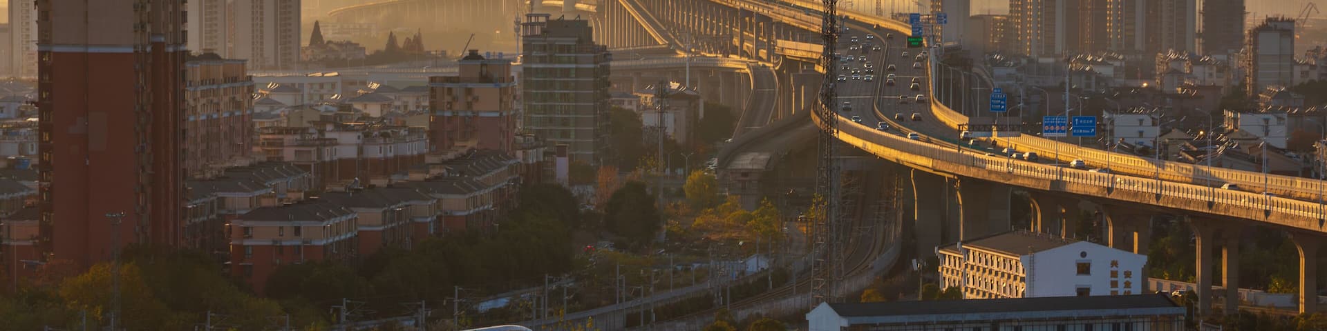 Wuhu Yangtze River Third Bridge urban viaduct and high-speed train scenery, China