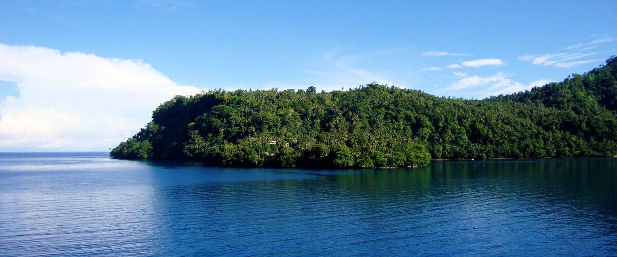 Scene of the crater of Garove Island from a cruise ship, Papua New Guinea.