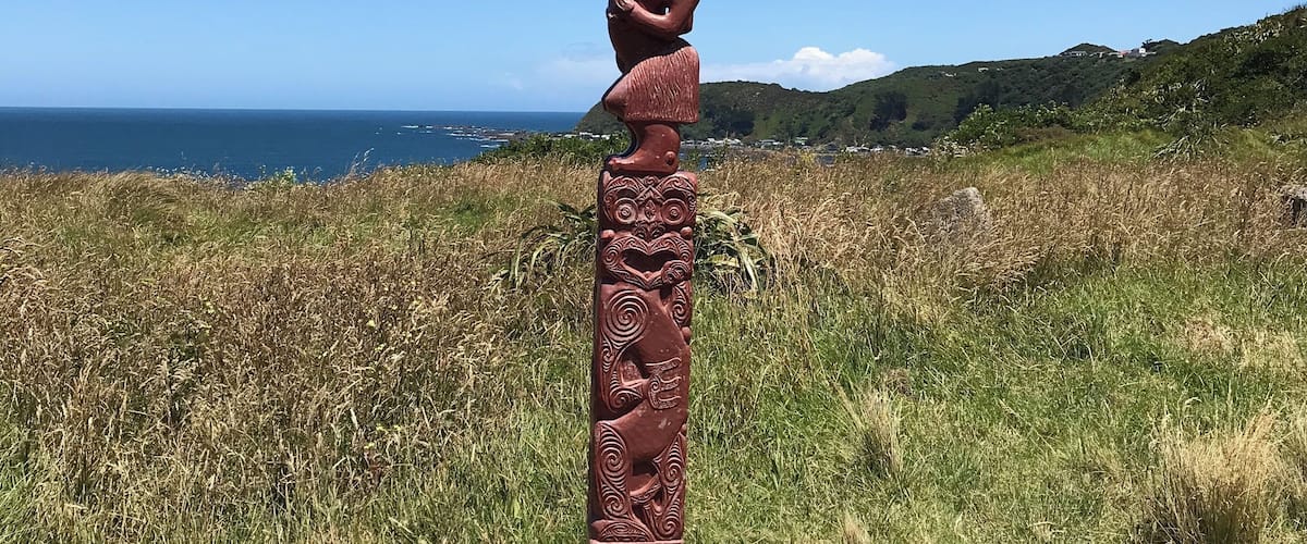 This Maori Pouwhenua faces the Wellington Heads. Can be reached from Seatoun or up the hill from Breaker Bay, Wellington