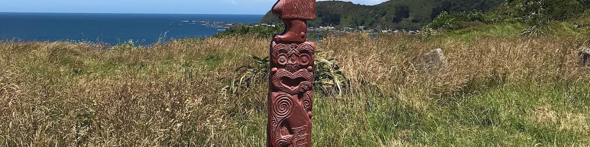 This Maori Pouwhenua faces the Wellington Heads. Can be reached from Seatoun or up the hill from Breaker Bay, Wellington